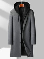 8803 New Thickened Warm Casual Business Removable Hooded Style Thickened Velvet Blend Trench Coat Men'S Jacket - Grey