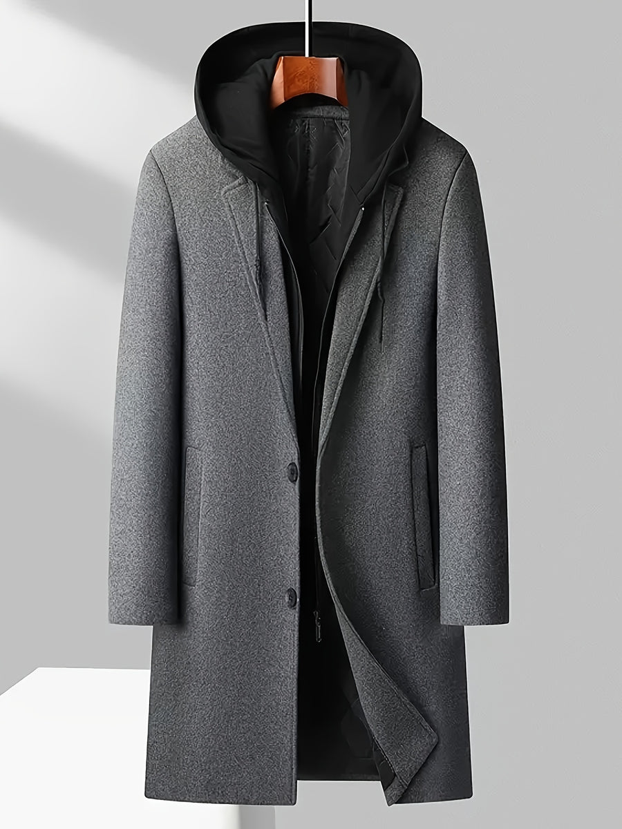 8803 New Thickened Warm Casual Business Removable Hooded Style Thickened Velvet Blend Trench Coat Men'S Jacket - Grey