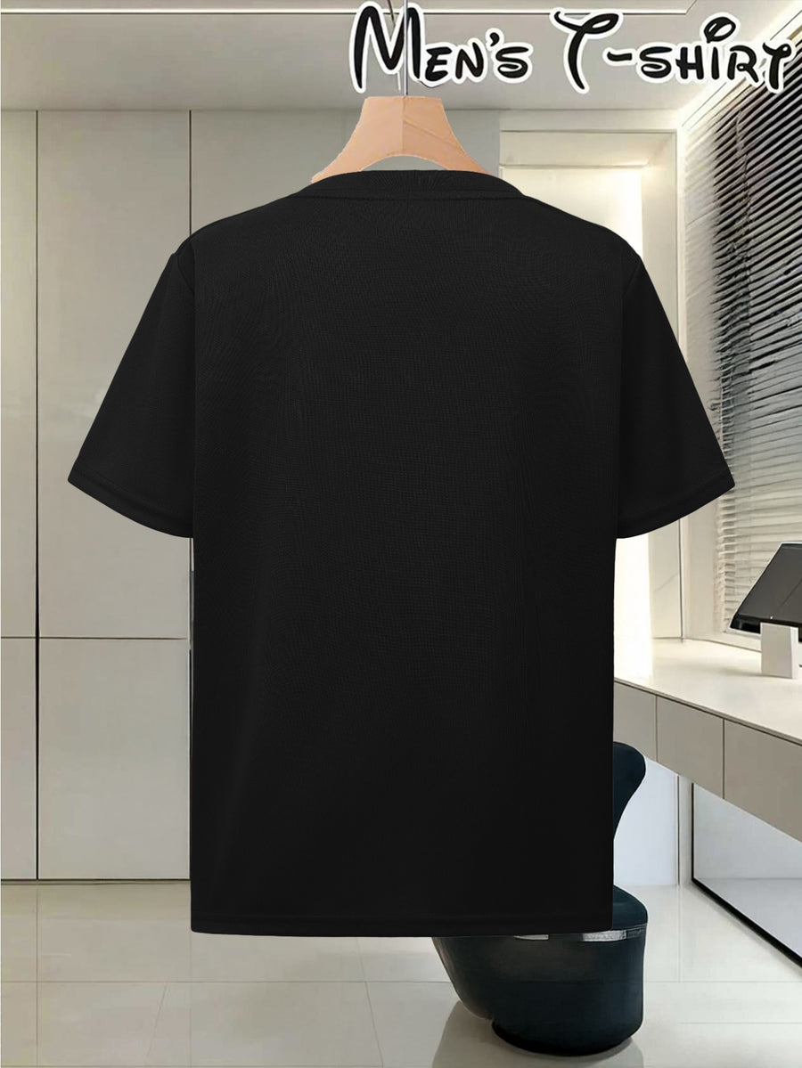 Polo Riding Multi-Person Equestrian Event Pattern Men'S T-Shirt, Outdoor Casual Sports Outing Trendy Loose Short Sleeve - Black