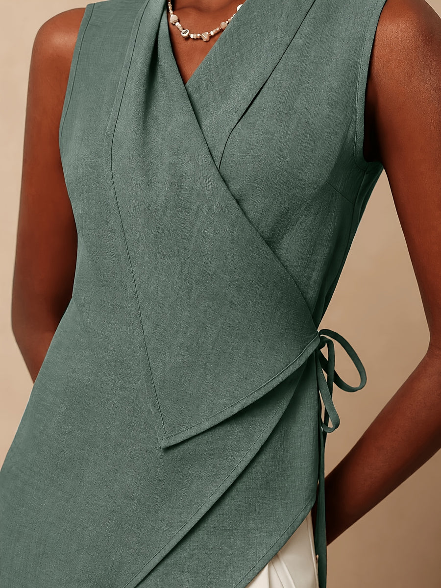 Women'S Solid Color Knotted Asymmetrical Hem Casual Versatile Daily Wear Shirt - Green