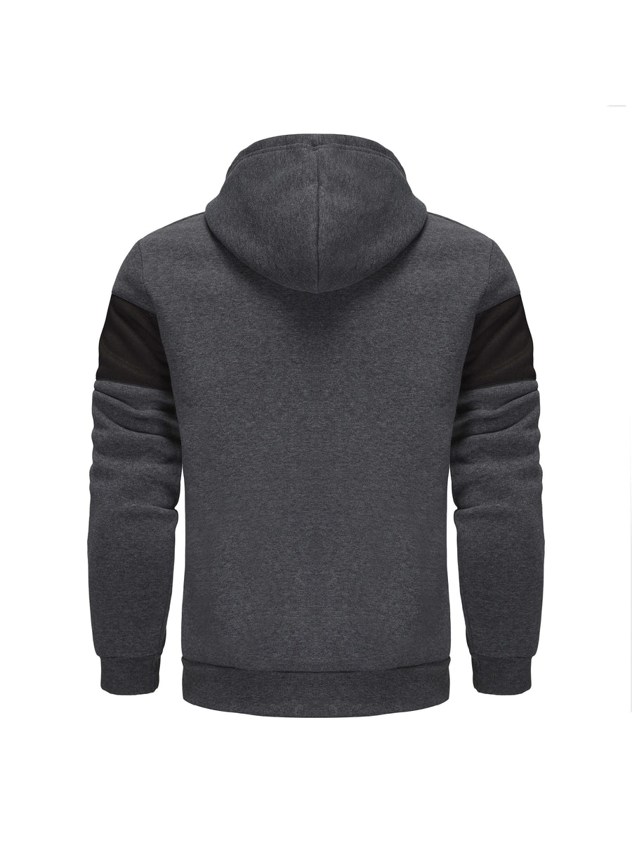 2026 New Men'S Solid Color Hooded Jacket, Cardigan Style with Hat And Color-Blocked Sleeves, Men'S Loungewear Suitable for Running, Ribbed Cuffs, Casual Wear High-Quality Jacket, Commute Versatile Top, Multiple Colors And Sizes Available - Dark Gray