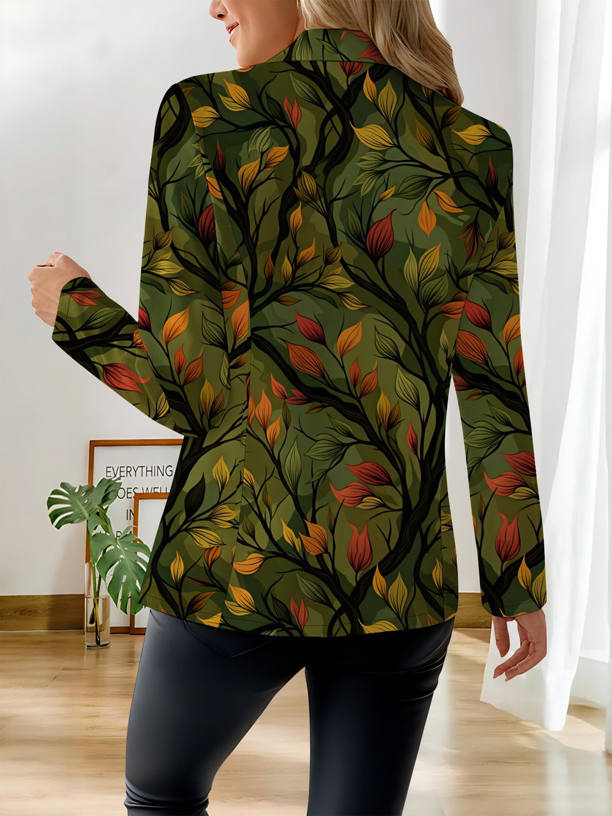 This Stylish And Elegant Women'S Blazer Is Designed Specifically for Spring And Autumn. As a Versatile Lapel Jacket, It Is Suitable for a Wide Range of Occasions, Offering a Look That Is Both Creative And Highly Fashionable - Green Base Orange