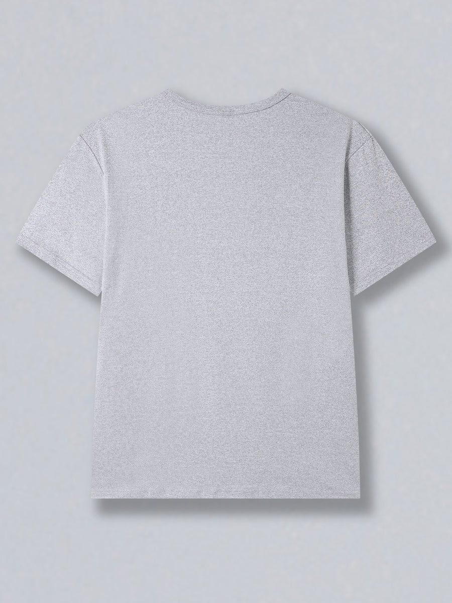 Women's Casual Short Sleeve T-Shirt - Smile Text & Geometric Print, Breathable Round Neck Summer Top, Machine Washable Regular Fit Tee for Casual Attire, Ladies Tshirts, Minimalist Design, Soft Fabric Material - Light Grey
