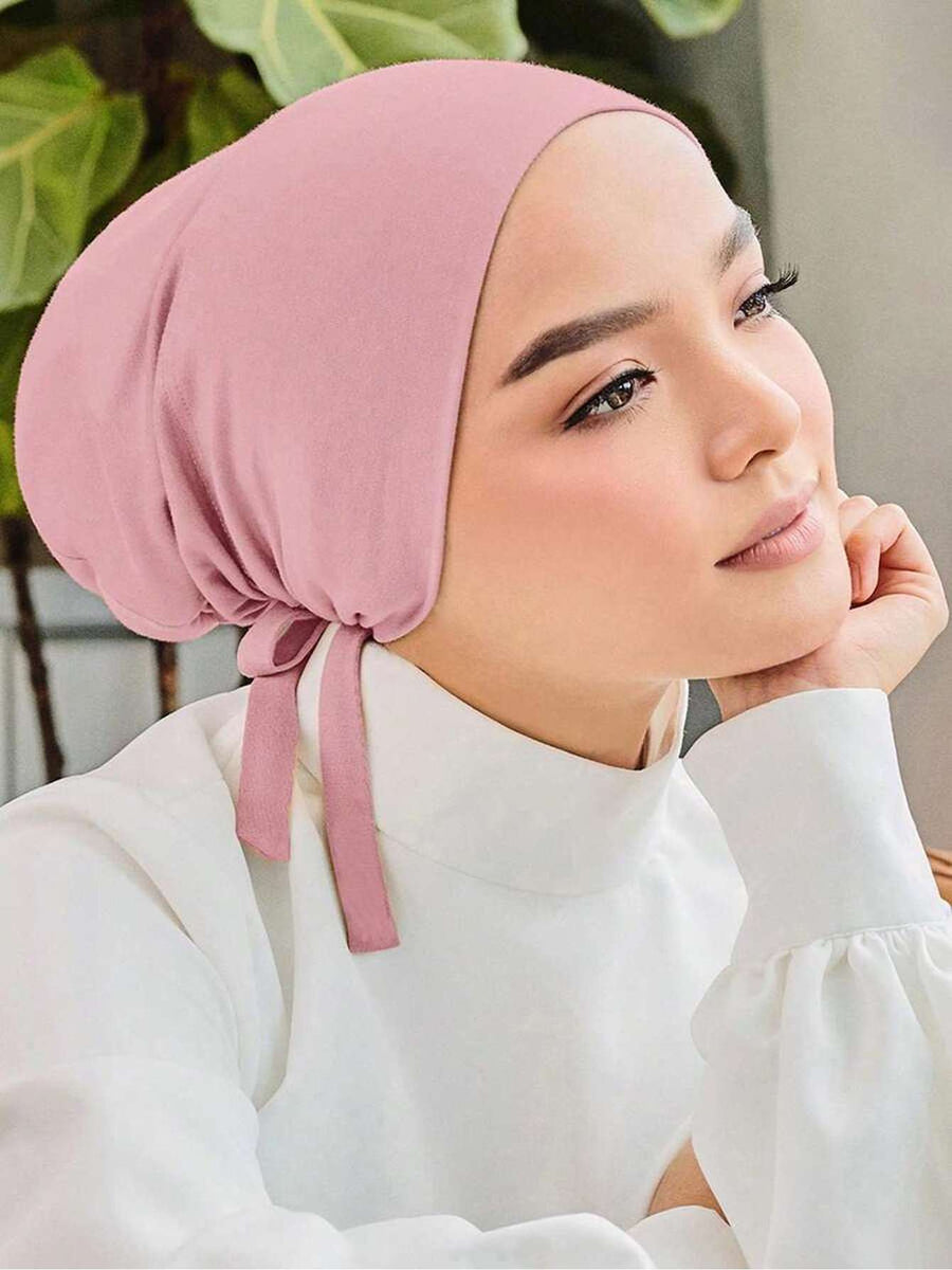 1pc Women Abaya Accessories Fashion Solid Color Elastic Band Headscarf, Suitable for Daily Wear Headband Soft Under Cap Women Veil - Pink Color