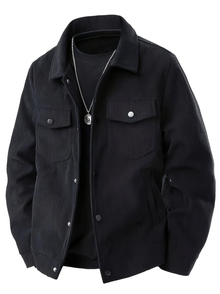 Joshmei OBM Spring/Autumn New Lightweight Men's Solid Color Fashion Multi-Pocket Button-Up Jacket Outerwear - Black