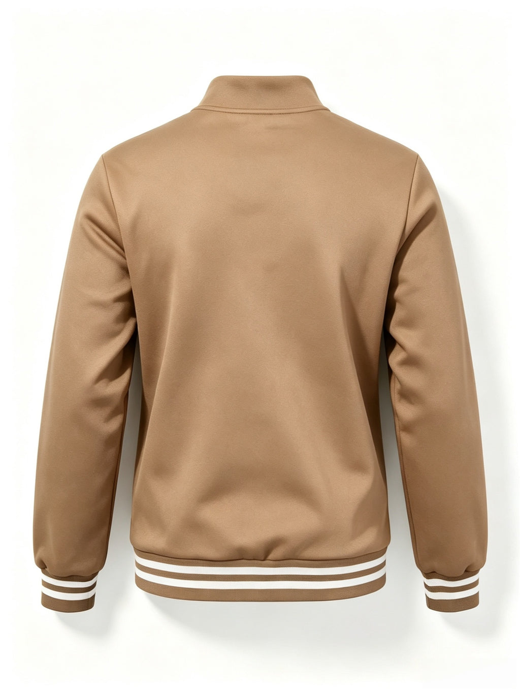 Men's Half-Zip Stand Collar Sweatshirt with Double Wing Pattern Chest Print, Striped Ribbed Cuffs, Loose Fit Athletic Casual Pullover - Khaki
