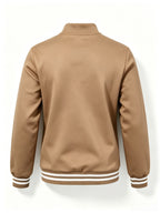 Men'S Half-Open Collar Mid-High Neck Sweatshirt, Contrast Geometric S Logo Print Striped Ribbed Hem Loose Athletic Pullover Top, Suitable for Commute And Casual Wear - Khaki