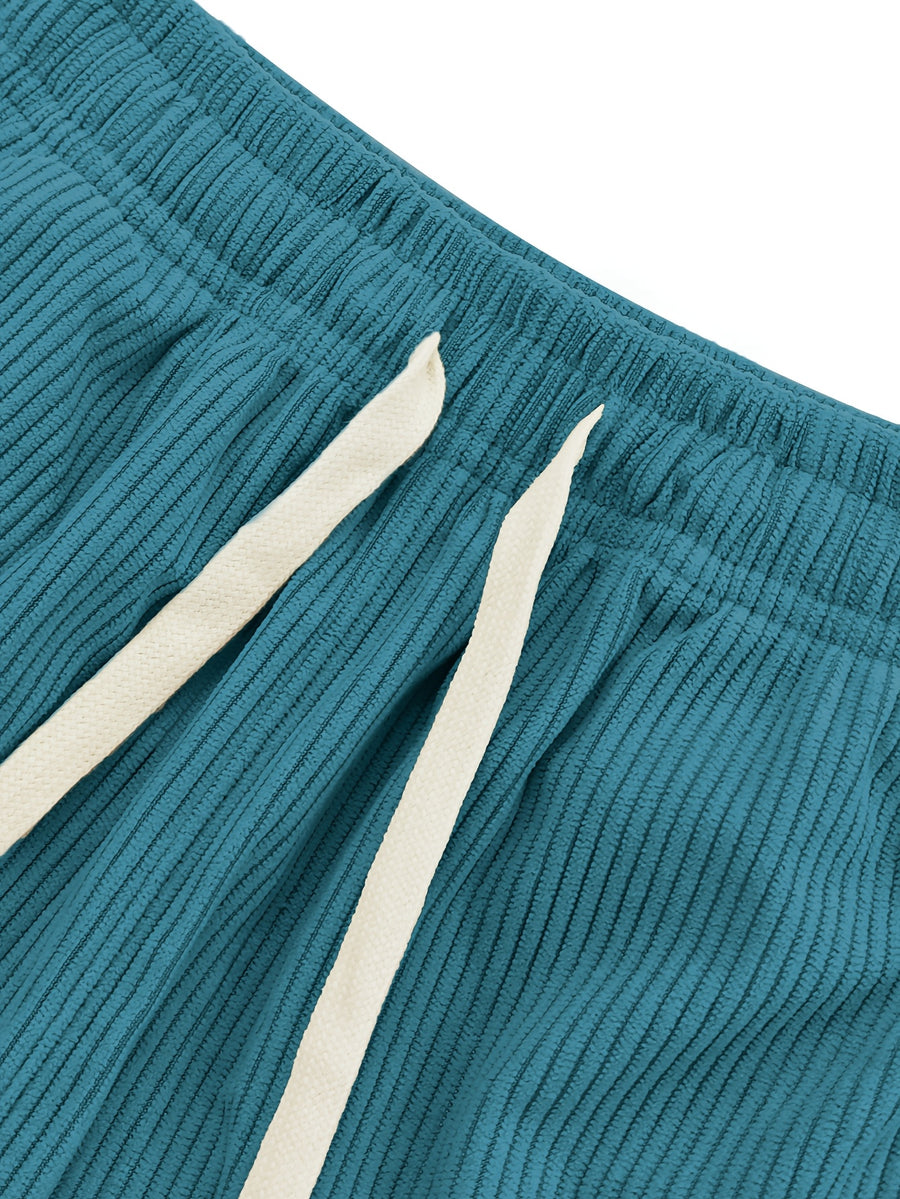 Women'S Summer Lightweight And Breathable Corduroy Fabric Casual Cropped Pants with Drawstring Waist And Back Pockets, Fashionable Shorts for Dating, Commuting, Vacation, And Daily Wear - Blue