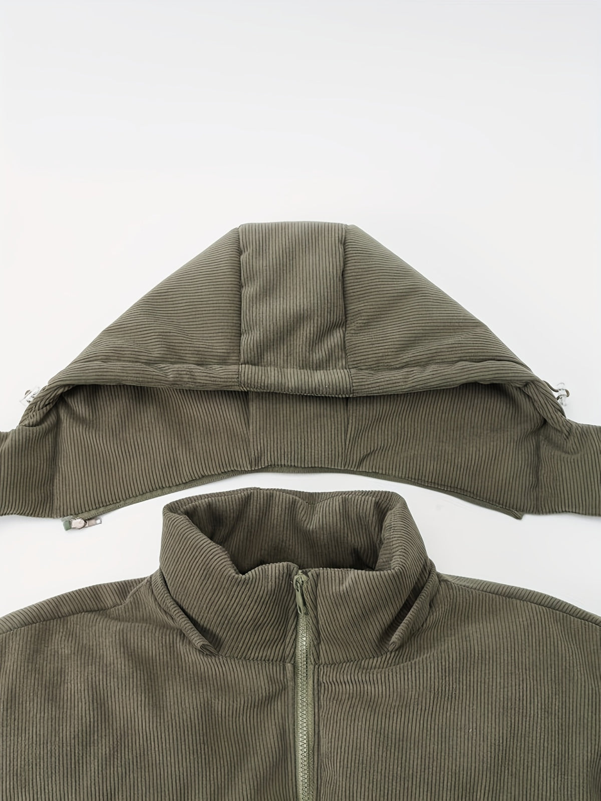 New Men'S Fall Winter Thick Corduroy Jacket Casual Warm Coat - Hooded Jacket, Removable Hood, Warm Winter Overcoat, Suitable for Casual And Formal Occasions, Easy Care Hand Wash Design, Winter Dress, Durable Material - Gray Green
