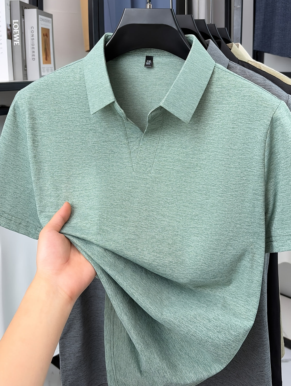 Men'S V-Neck Polo Shirt, Comfortable And Breathable Business Casual Collared Short Sleeve T-Shirt, Non-Stick to Skin When Sweaty, Maintaining Dry And Comfortable for Long Time Wear - Green
