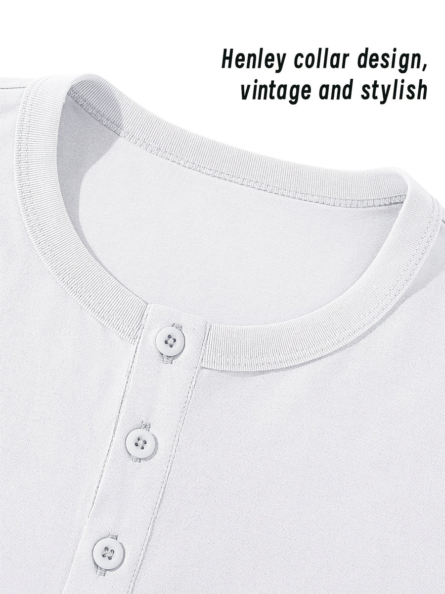 (Set of Two) JEANSWEST Men'S Long-Sleeve Henley Shirts for Spring And Fall - Black+Light White