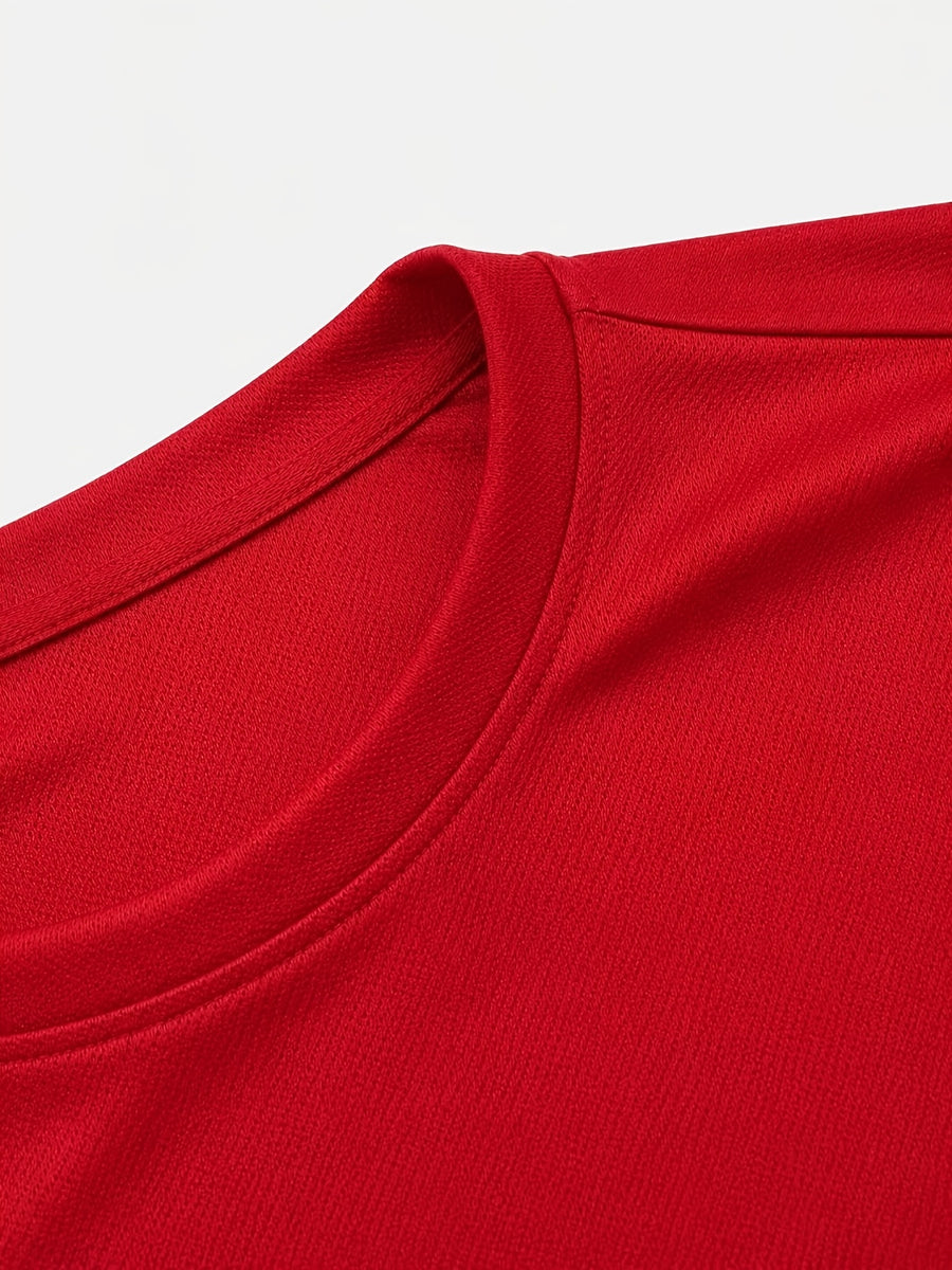 [Triple Print Detail] Front And Double Sleeve Synchronized Print Barcelona Fan Black Golden Striped Contrast Athletic Style Short Sleeve T-Shirt | Badge Line Print Round Neck Top Men'S Loose All-Match Summer Men'S Wear - Red