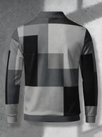 Color-Block Men'S Long Sleeve Polo Shirt, Lapel 3-Button Casual Top, Oil Painting Block Plaid Contrast Print, Spring Autumn Business Commute Golf Versatile Men'S Wear, Teenager Men'S Birthday Holiday Surprise Gift - Mixed Color F