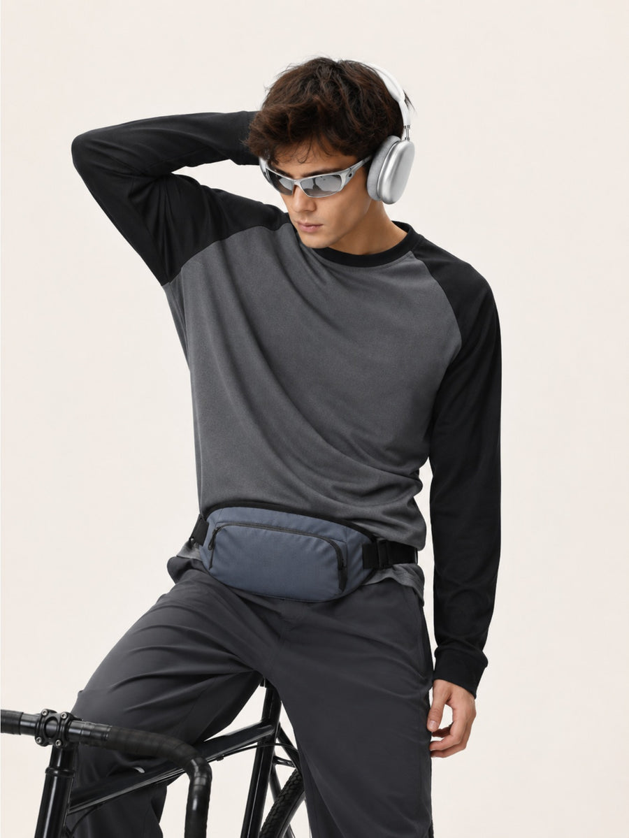 Men'S Long Sleeve Round Neck T-Shirt, a Versatile Color-Block Pullover Top, Men'S Work And T-Shirt, Men'S Top, Casual Work Scene Wear, Applicable for Work Scenes - Black sleeves + dark gray shirt