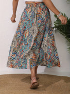Women's Floral Elastic Waist Slit Skirt - Multicolor