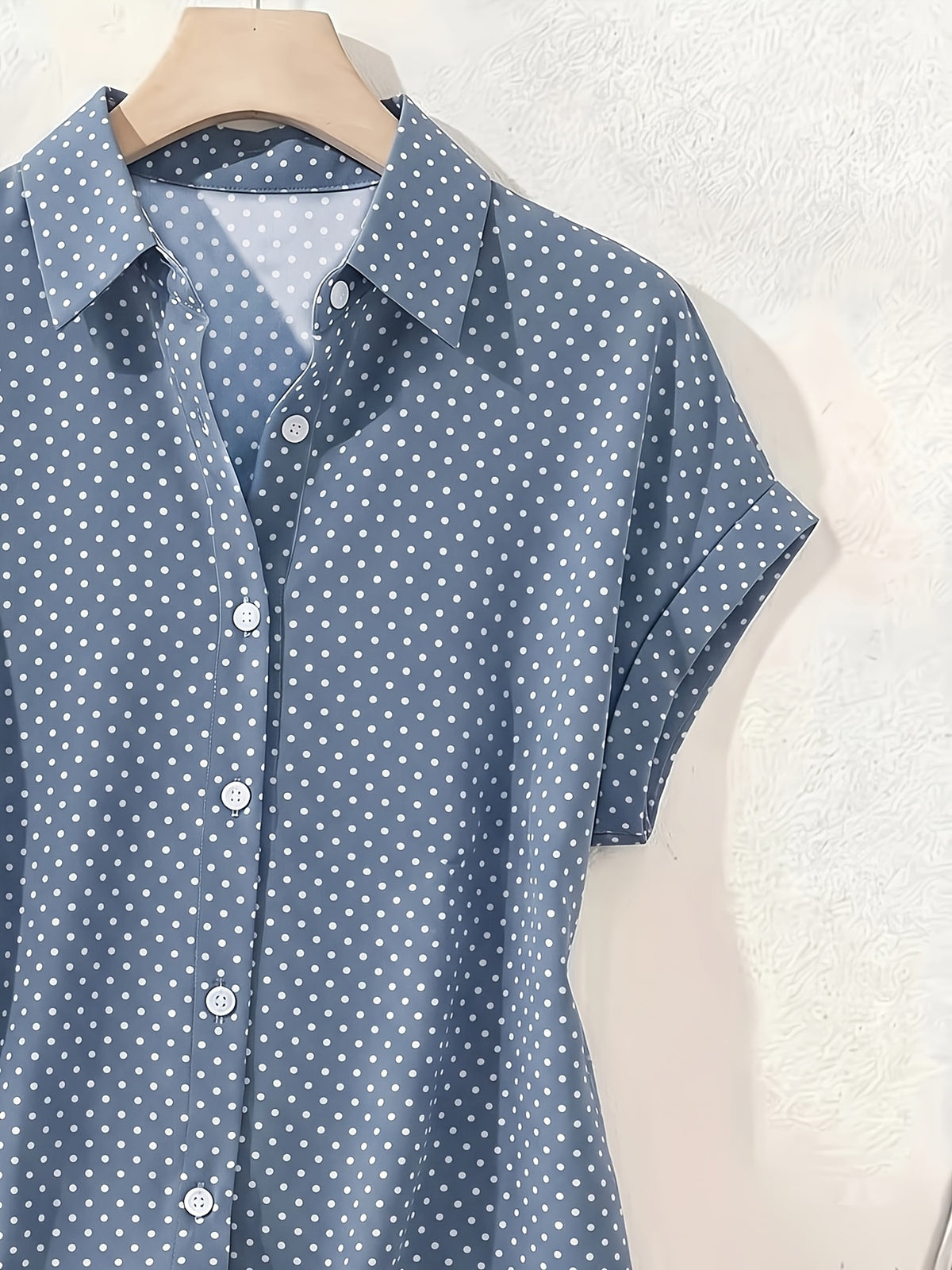 Summer Polka Dot Single-Breasted Short-Sleeve Shirt - Bright Steel Blue