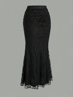 New Women'S Lace Mesh Fishtail Skirt, Temperament Elegant Half-Length Skirt - Black
