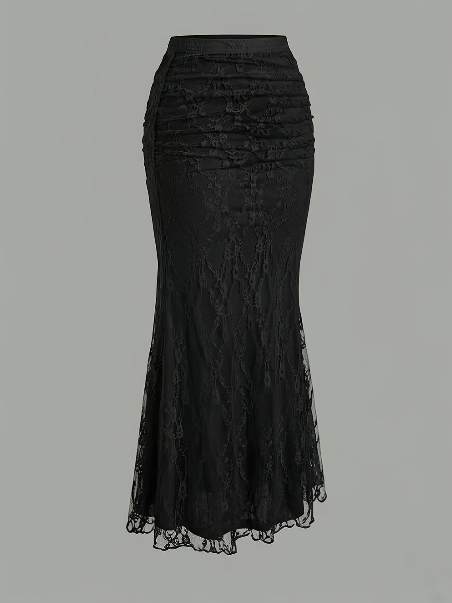 New Women'S Lace Mesh Fishtail Skirt, Temperament Elegant Half-Length Skirt - Black