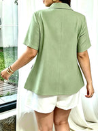 Women'S Summer New French Style Casual Elegant Short-Sleeved Suit Jacket Suitable for Office And Daily Wear Women'S Grey Short-Sleeved Suit Paired with High-Waisted White Shorts, Casual Commute Office Suit Set, Office-Friendly Outfit - Olive Green