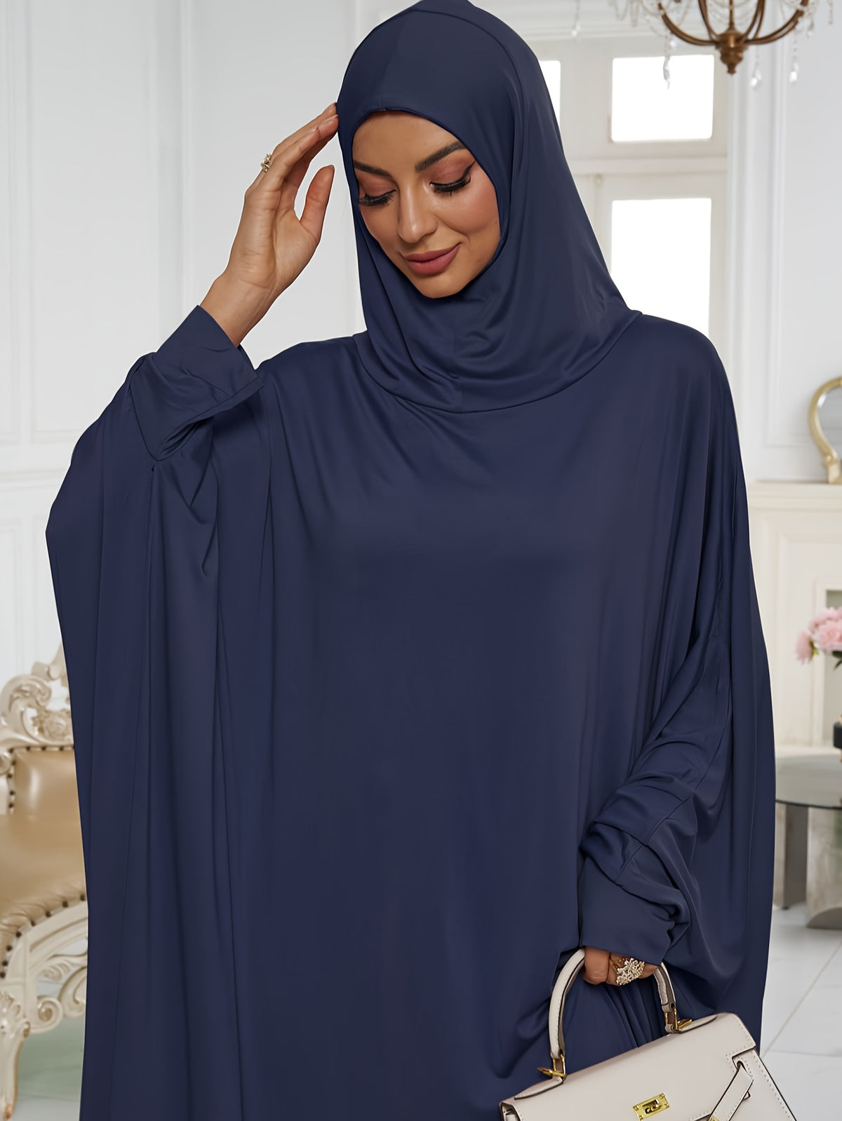 1pc Elegant And Fashionable Hooded One-Piece Abaya Été Abaya Femme Women Abaya Muslim Dress Robe Été Abaya Femme Prayer Jilbab - Navy Color