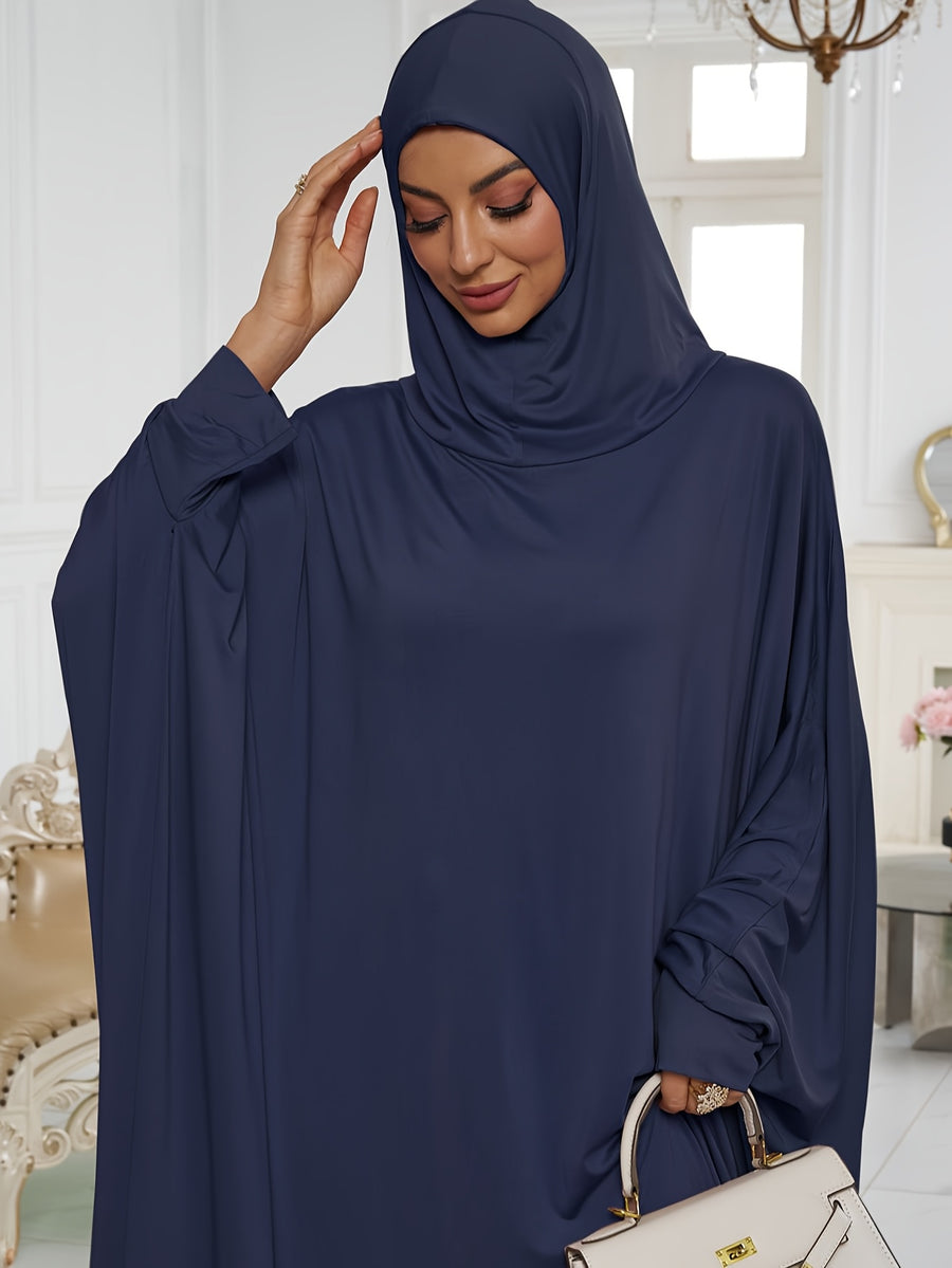 1pc Elegant And Fashionable Hooded One-Piece Abaya Été Abaya Femme Women Abaya Muslim Dress Robe Été Abaya Femme Prayer Jilbab - Navy Color