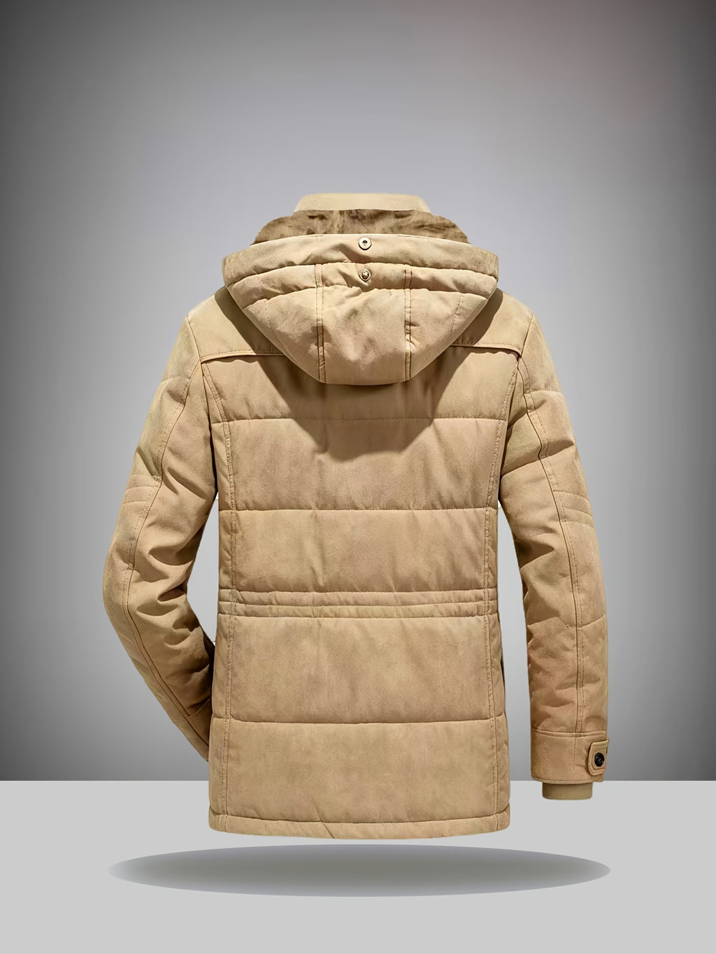 Cargo Jacket, Removable Hood Corduroy Lining Multi-Zipper Pockets, Warm Casual Top Jacket, Western Trendy Outerwear. Men'S Fashion Winter Mid-Length Fleece-Lined Thick Jacket, Men'S Work Practical Jacket - Khaki
