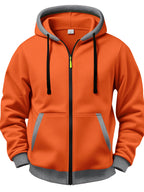 3pcs Set Vintage Sunset Mountain Peak Letter Small Print Zip-Up Hooded Sweatshirt for Men and Women, Spring/Autumn Contrast Trim Full-Zip Cardigan Jacket, Outdoor Mountain Style Loose Fit Casual 3pcs Versatile Zip-Up Hoodie Set - Orange-red + pink + dark gray