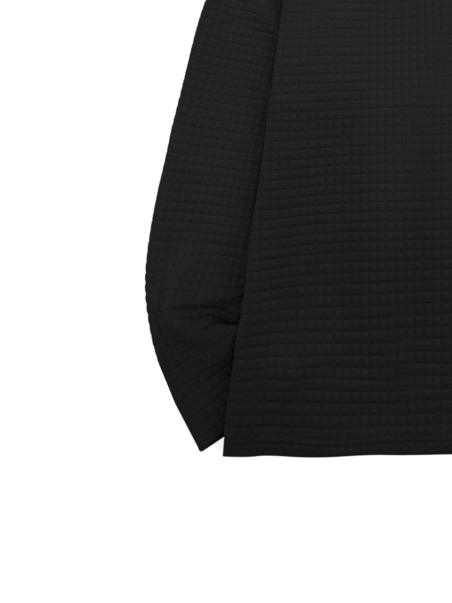 National Charm Tiger Head Line Art Print Floral Waffle Knit Half-Zip Polo Long Sleeve Men's Casual Top, Featuring a Simple and Premium Texture That Complements All Dressing Styles. Easily Create a Minimalist Look, Whether for Daily Commutes - Black