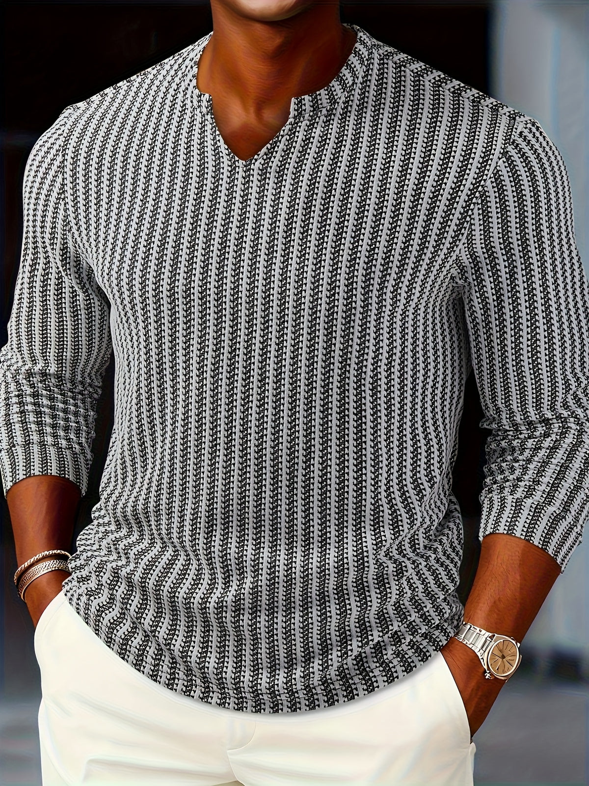 Men'S Fashion Casual Style Knit Sweater, Stand-Up Collar Black And White Contrast Hoodie, Suitable for Daily Wear, Commuting, And Versatile Fashion, Men'S Henley Shirt - White