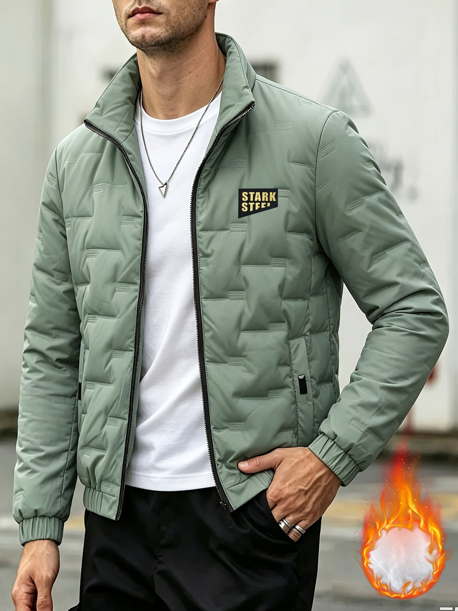 Men's Autumn/Winter Stand Collar Long Sleeve Thickened Outer Jacket, for Running and Fitness, Travel and Hiking, Daily Warmth, Zipper Cardigan Thickened Cold-Proof Jacket, Men's Outdoor Casual Sports Long Sleeve -Lined Jacket Top, Suitable for Daily - Green