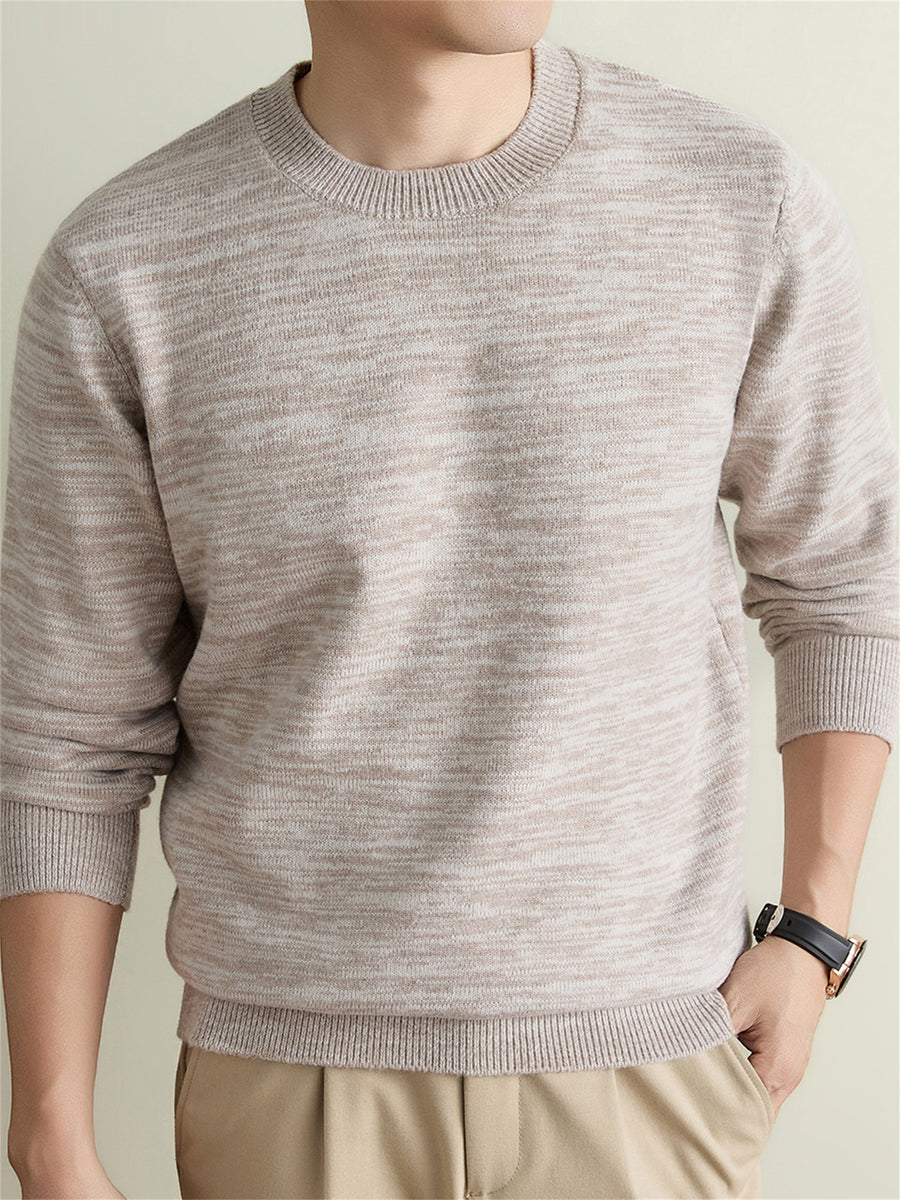 Autumn Winter Knit 3D Solid Round Neck Sweater, Basic Knit Pullover Top for Men, Fashionable Long Sleeve Sweater, Size Y - Beige Color