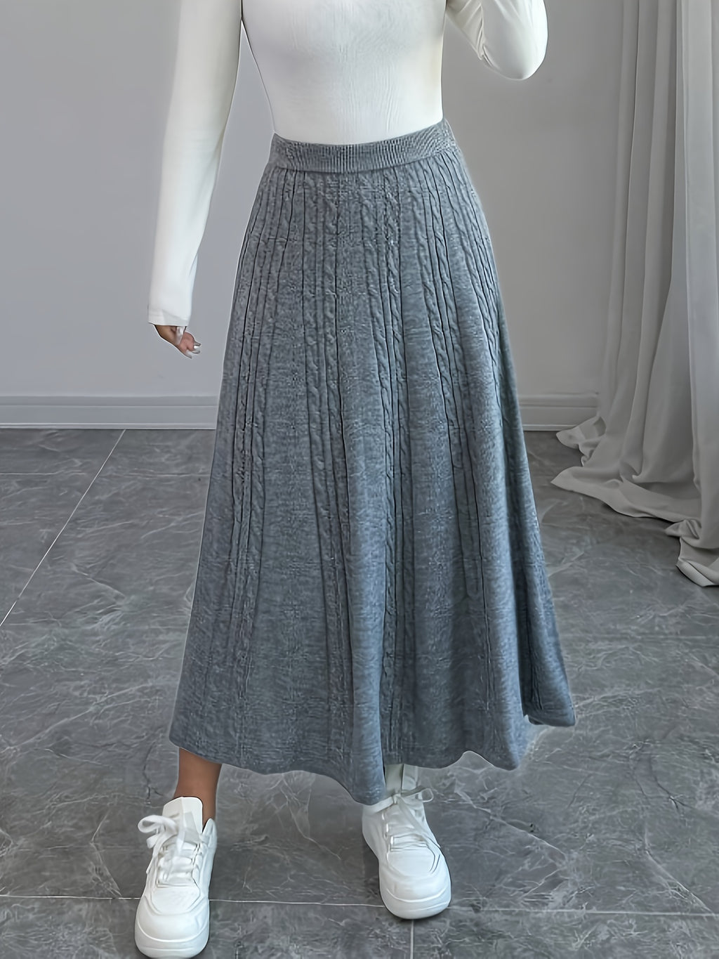 Women'S Autumn and Winter Casual Solid Color Mini Skirt - Grey