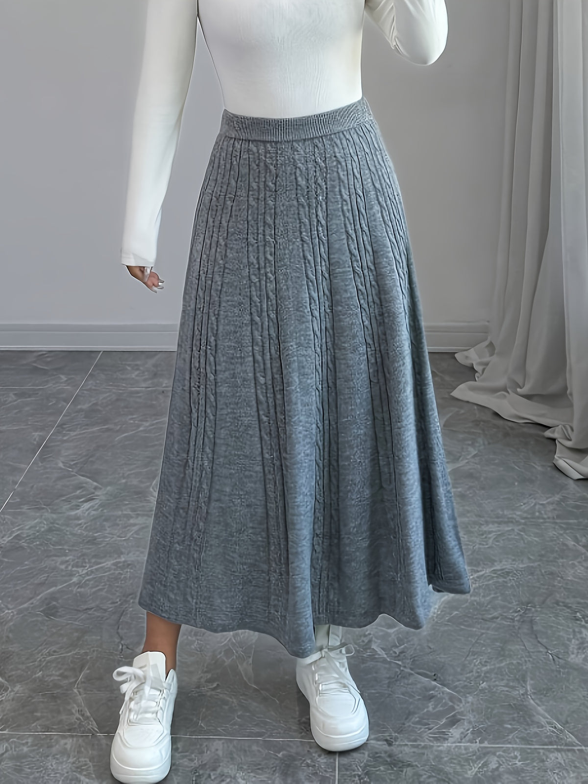 Women'S Autumn and Winter Casual Solid Color Mini Skirt - Grey
