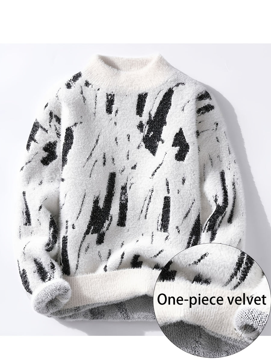 SENMEIGUO 2026 Autumn And Winter Men'S Mink Faux Fur Semi High Neck with Fleece Warm And Fashionable Casual Bottom Top - White