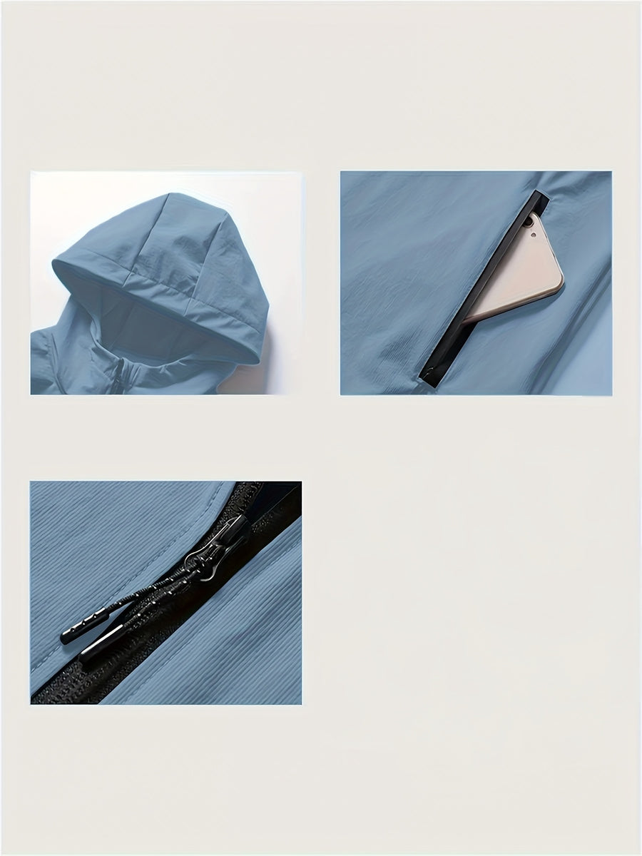 Men'S Spring Thin Hooded Zipper Jacket, Breathable Comfortable Lightweight Portable, Suitable for Daily Outdoor Sports Casual Wear Men'S Skin Suit - Blue