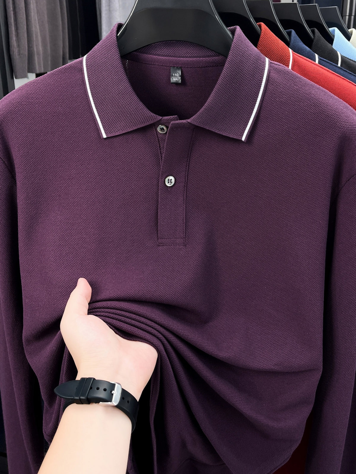 Men'S Clothing Golf Fishing Tennis Sports Solid Color Top Spring Fall Soft Skin Friendly Long Sleeve Polo Shirt Long Sleeve T Shirt New Autumn Business Casual Turn Collar Loose Versatile Pullover Top for Middle-Aged Men - Purple