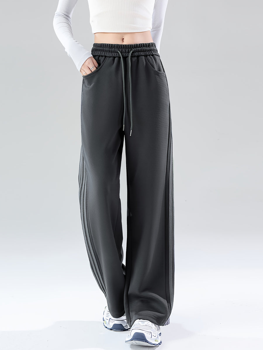 2025 Autumn Casual Easy Line Contrast Patchwork Casual Trousers American Loose Long Pants Women'S - 1A67 dark gray plastering