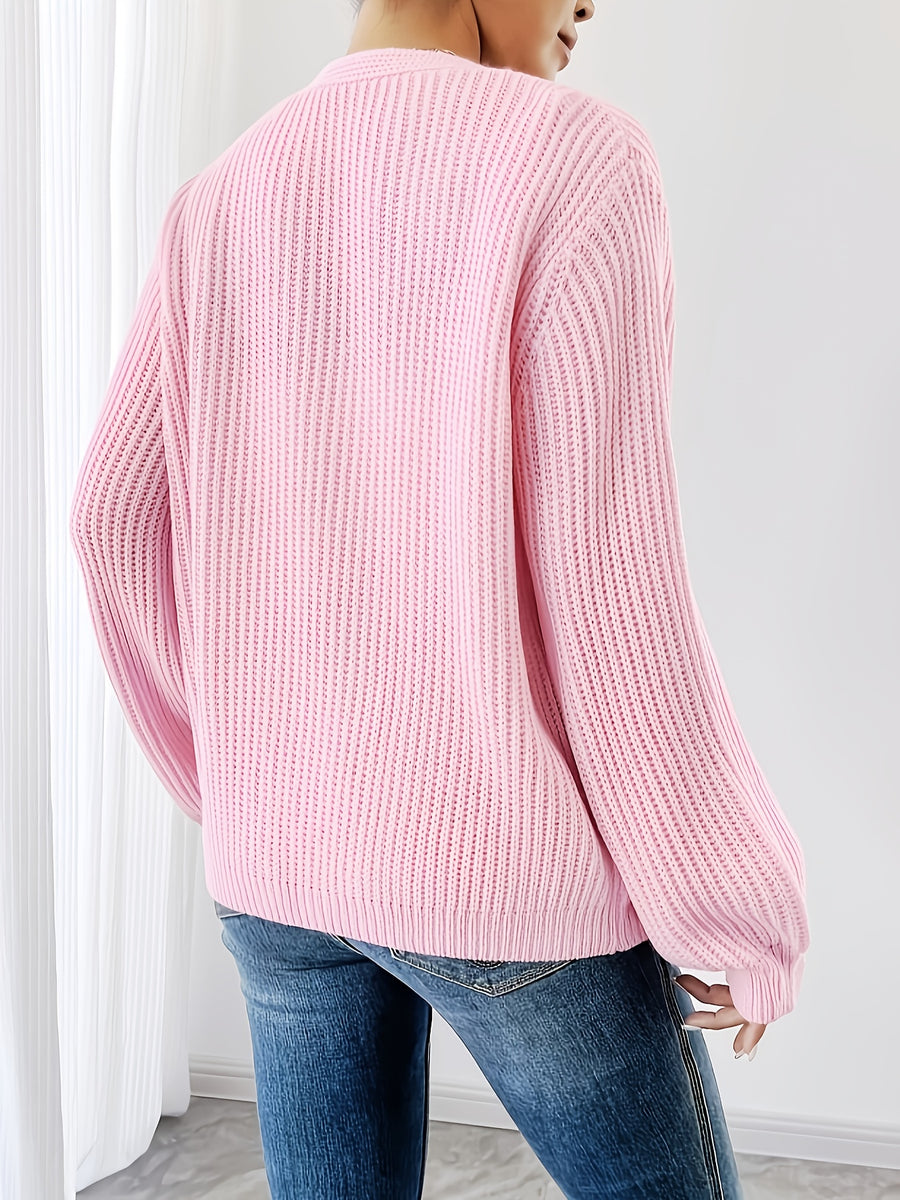 Women'S Comfortable And Good-Looking Long V-Neck Cardigan/Clear Texture Sweater/Very Suitable for Women/Spring Autumn Winter Style Sweater Essential for Women This Is a Set of Fashionable And Comfortable Women'S Clothing with Loose Fit And Lantern S - Pink Color