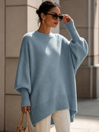 New Autumn/Winter Loose-Fit Crewneck Sweater for Women, Soft, Skin-Friendly, and Flowy for a Effect, Simple and Versatile for Daily Commuting - Blue