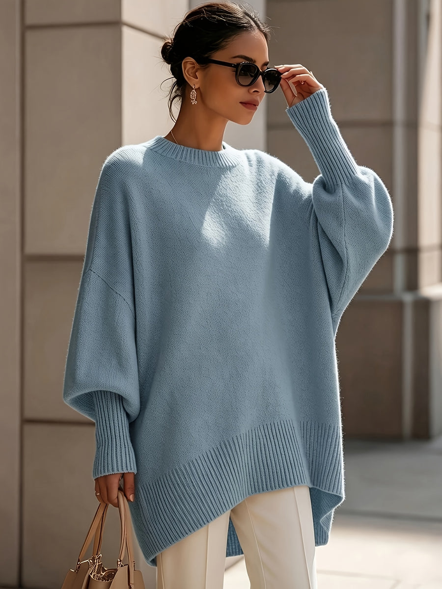New Autumn/Winter Loose-Fit Crewneck Sweater for Women, Soft, Skin-Friendly, and Flowy for a Effect, Simple and Versatile for Daily Commuting - Blue
