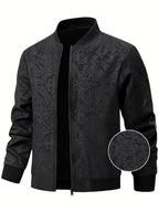 [Sizi Bean OBM] Men'S Jacket Casual Jacket, Stamped Phoenix Print Texture Chinese Style Baseball Collar Top, 97% 3% Spandex Suitable for Spring Autumn Outdoor Windproof Wear - Black