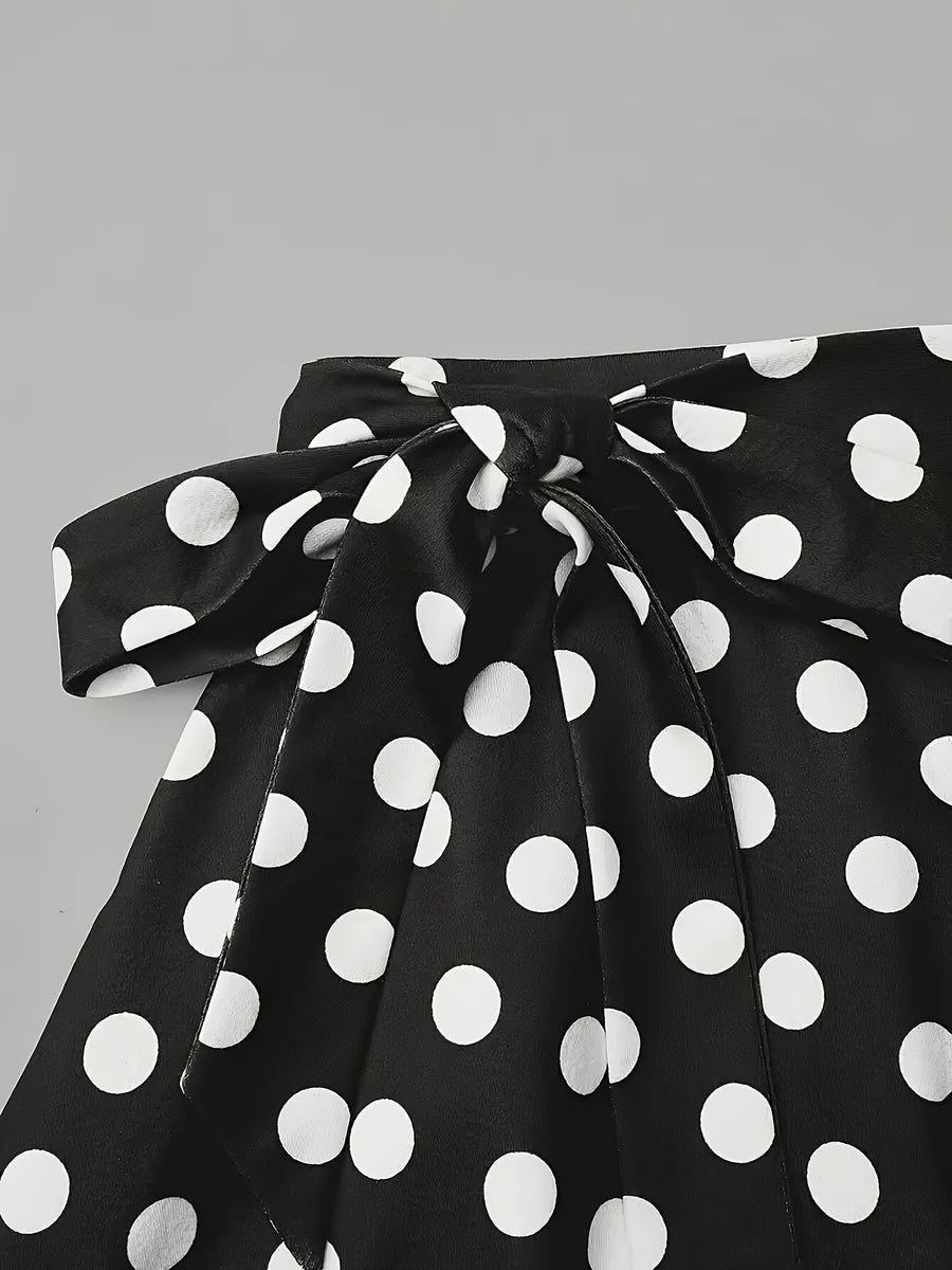 Polka Dot Print Cinch Waist Flared Half Skirt - Mixed colors