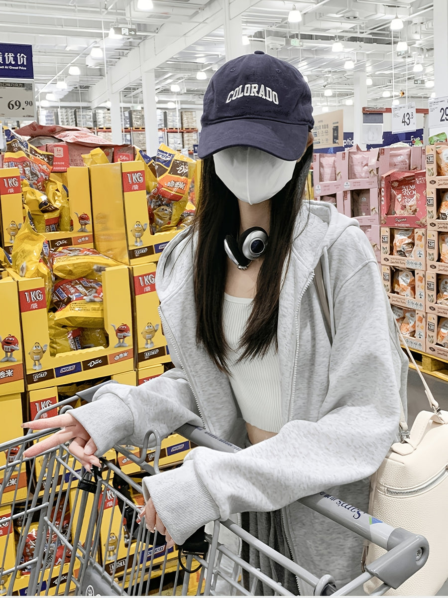 Women'S 2026 Autumn Winter New Hooded Jacket Small Size Thin Lazy Style Loose Cardigan Top - White and Grey