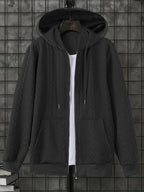 1pc Men'S Casual Knit Thick Hooded Shirt | Premium Soft Texture Skin-Friendly Fabric | Full Zipper Closure Design | Ribbed Cuff Design | Geometric Pattern Jacquard Texture | Loose Comfortable Fit | Soft Skin-Friendly Comfortable Warm | Indoor Office - Black