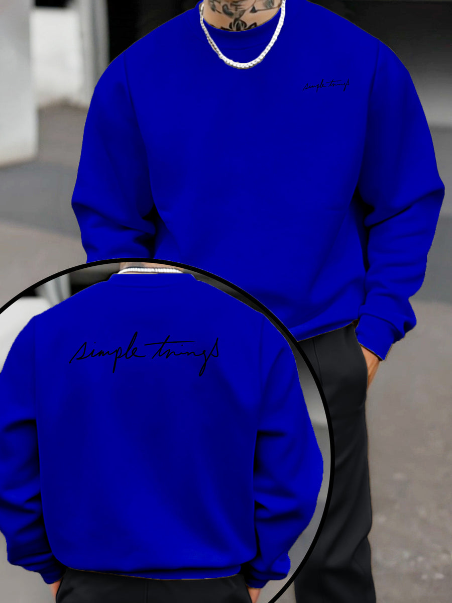 Men'S Trendy Round Neck Sweatshirt, Loose Casual Long Sleeve Top, Individual Pattern Design with Print, Comfortable And Non-Tight Fabric, All-Season Wearable Easy Men'S Clothing - Blue