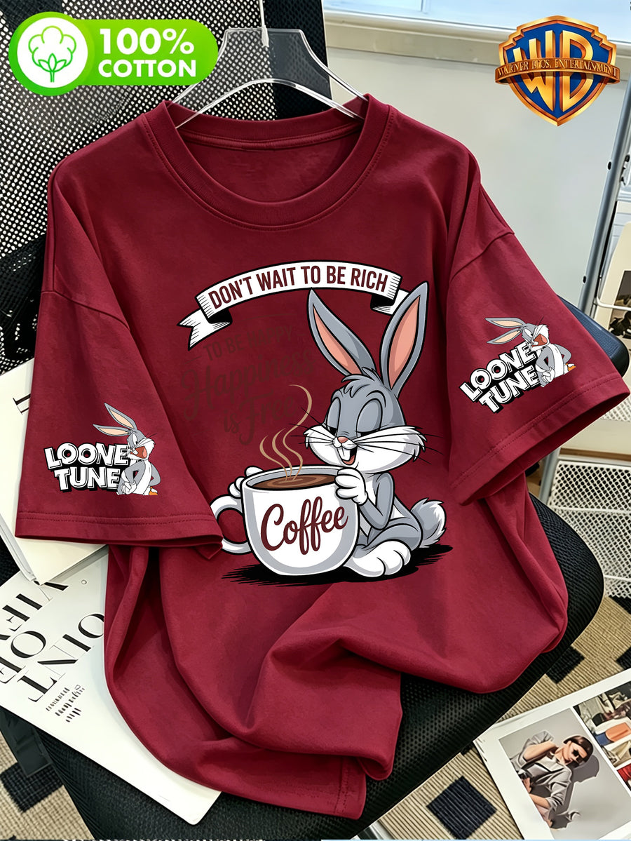 Authorized by Warner Bros., Printed 100% Pure T-Shirt, American Retro Casual Short Sleeve Shirt, Men'S 100% Pure Comfortable And Versatile Loose Summer Short Sleeve T-Shirt, Suitable for Outdoor Sports And Gym Wear - Burgundy