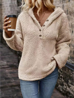 European and American Women's Autumn/Winter Hooded Fashionable Casual Loose Versatile Plush Sweatshirt Jacket - Off-white