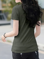Women's Solid Color T-Shirt Suitable for - Wear - Soft Non- Blouse-Compatible Middle Eastern Style Top, Medium Stretch Opaque Base Layer for Casual & Professional Outfits, Hand Washable Minimalist Wardrobe Essential - fern green