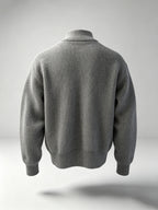 Zip-Up Stand Collar Knit Cardigan, Casual Thick Ribbed Knitwear Jacket, Men's Fashion Winter Clothes for Men - Grey