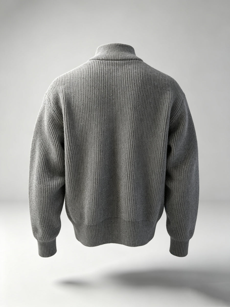 Zip-Up Stand Collar Knit Cardigan, Casual Thick Ribbed Knitwear Jacket, Men's Fashion Winter Clothes for Men - Grey